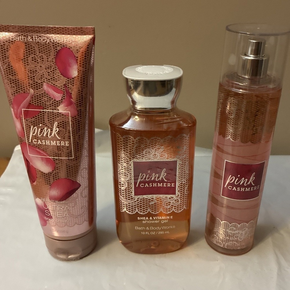 Bath & Body Works Pink Cashmere Set Of 3 Retired Body Lotion Body Spray Gel NEW